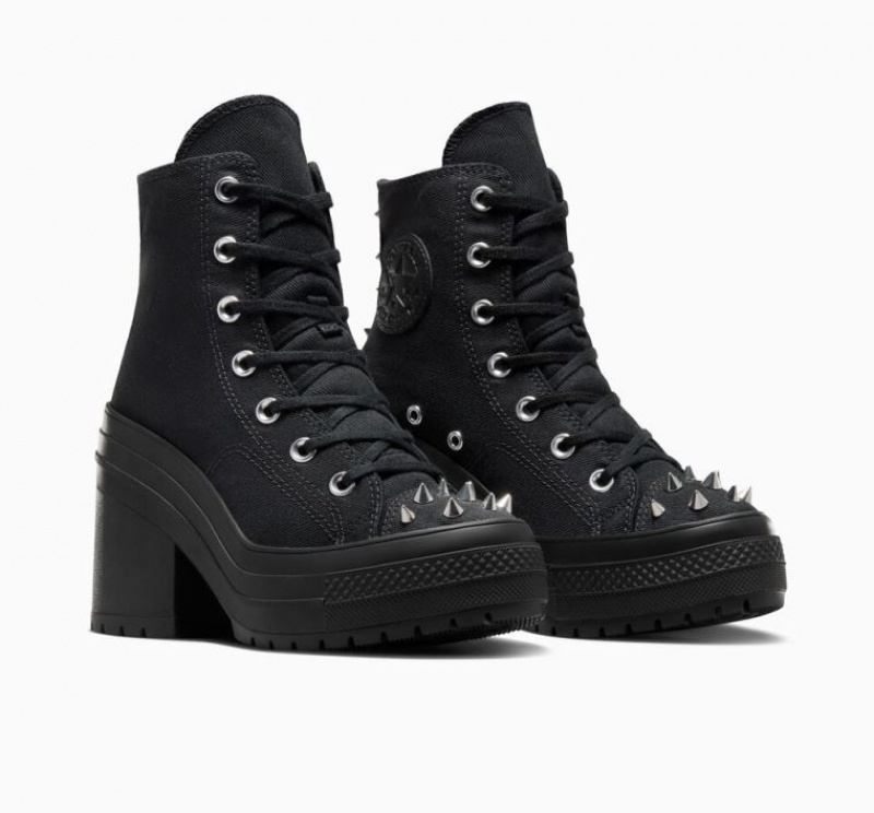 Black Converse Chuck 70 De Luxe Heel Studded Women's Platform Sneakers | NZ RZVTM8531