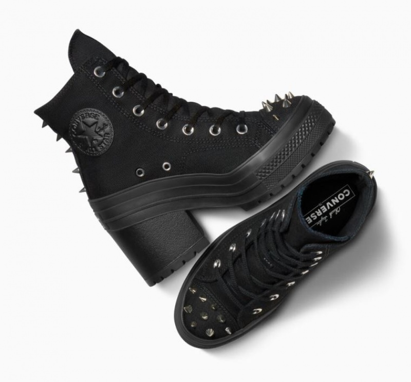 Black Converse Chuck 70 De Luxe Heel Studded Women's Platform Sneakers | NZ RZVTM8531