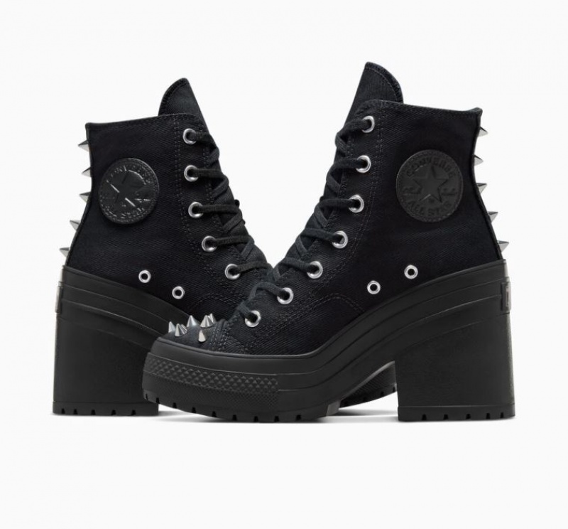 Black Converse Chuck 70 De Luxe Heel Studded Women's Platform Sneakers | NZ RZVTM8531