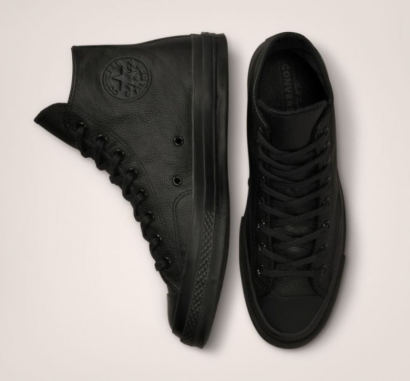 Black Converse Chuck 70 Tonal Leather Men's High Tops | NZ MZAOY1398