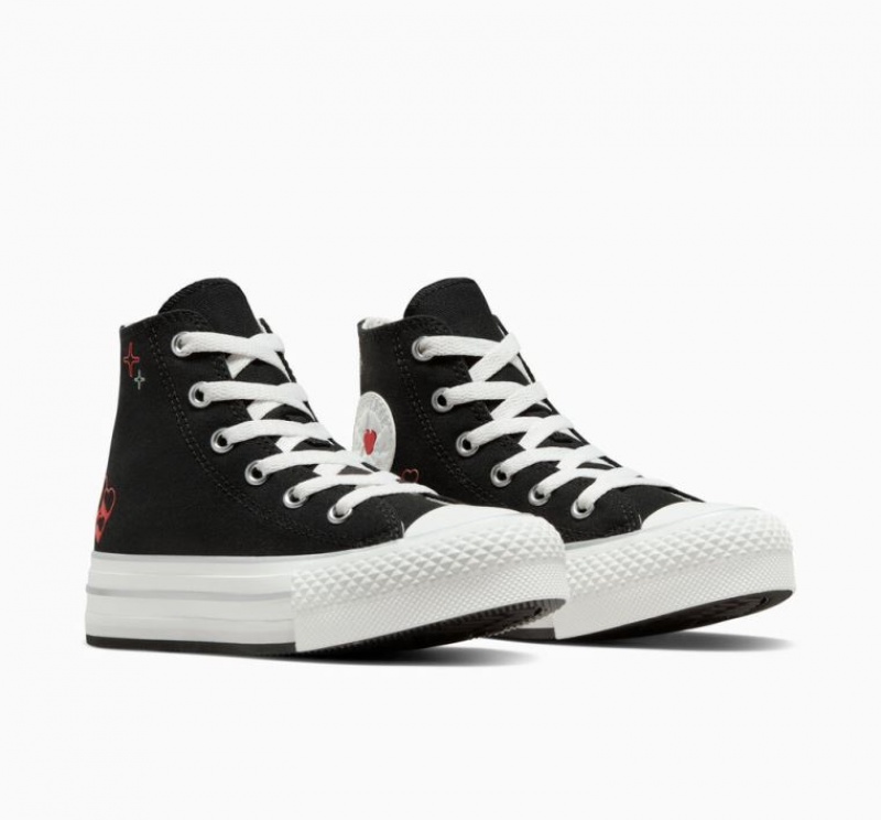 Black Converse Chuck Taylor All Star Eva Lift Y2K Heart Kids' Platform Sneakers | NZ EKDMP9043