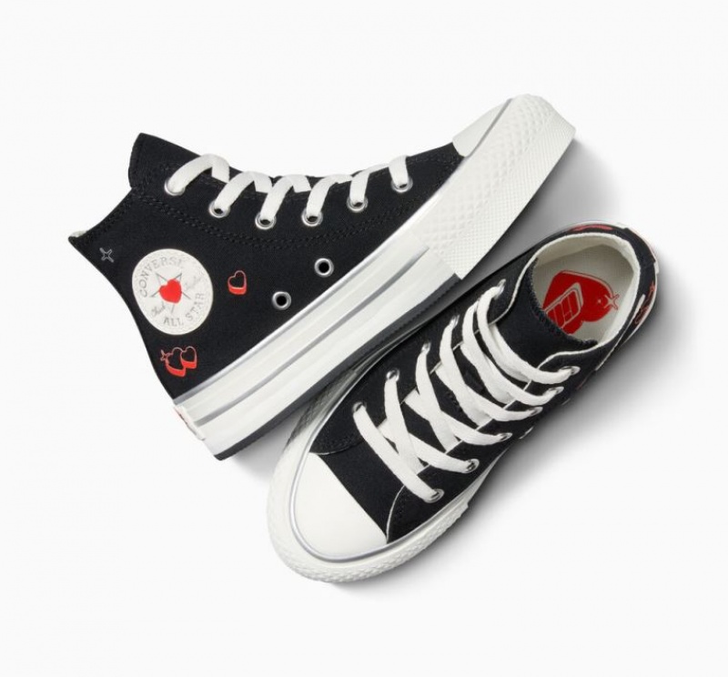 Black Converse Chuck Taylor All Star Eva Lift Y2K Heart Kids' Platform Sneakers | NZ EKDMP9043