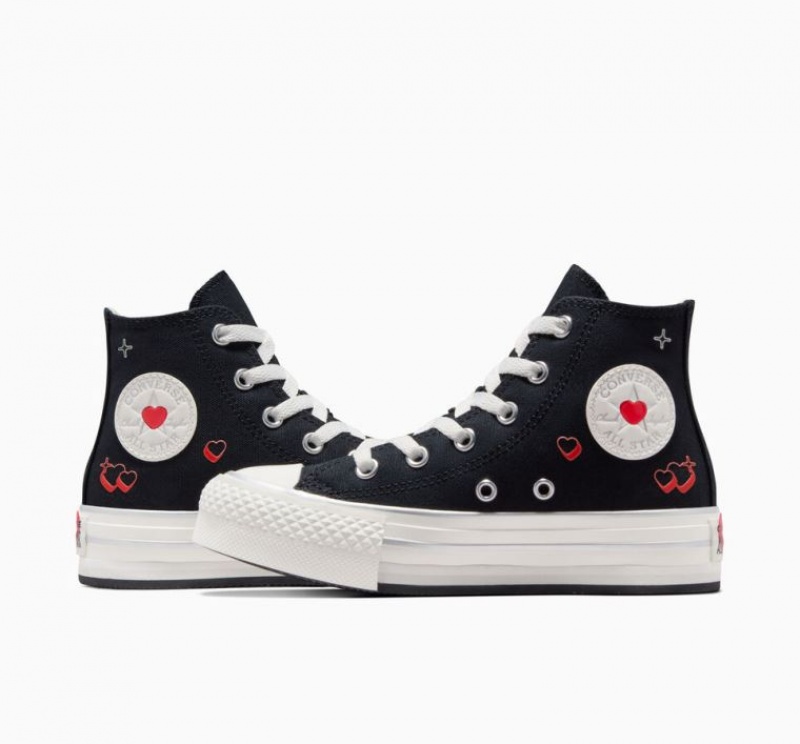 Black Converse Chuck Taylor All Star Eva Lift Y2K Heart Kids' Platform Sneakers | NZ EKDMP9043