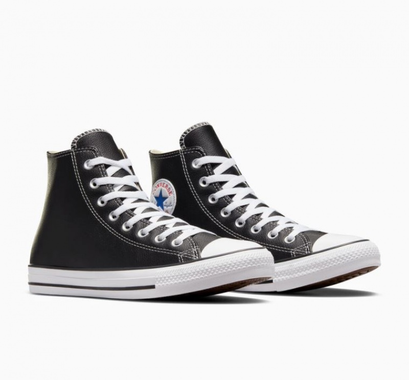 Black Converse Chuck Taylor All Star Leather Men's High Tops | NZ CYXBL9541