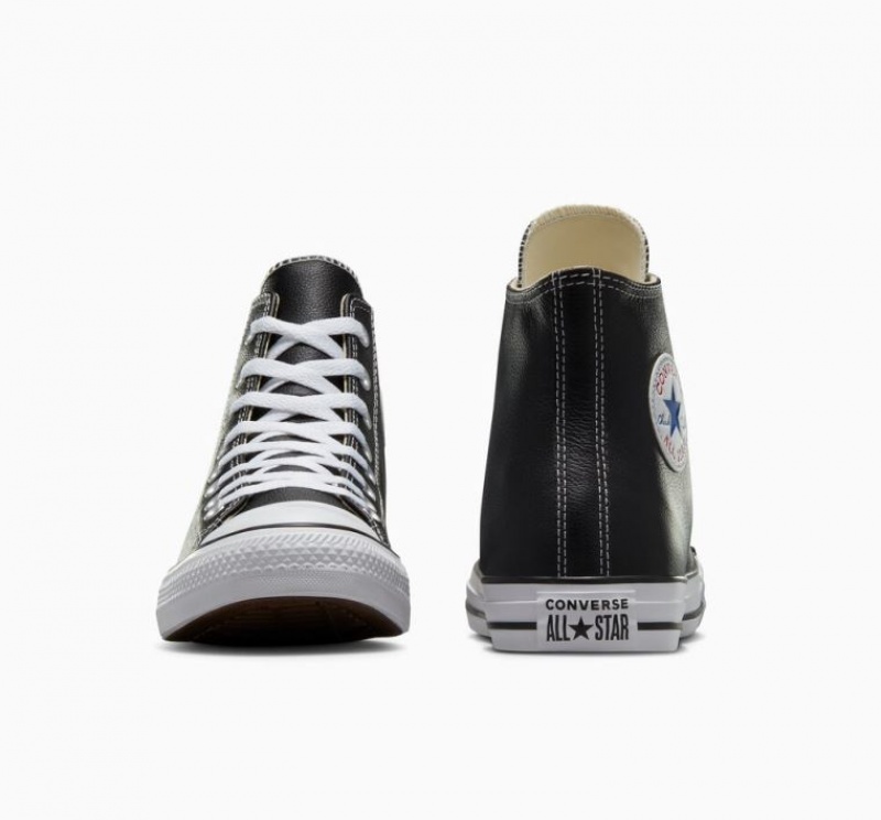 Black Converse Chuck Taylor All Star Leather Men's High Tops | NZ CYXBL9541