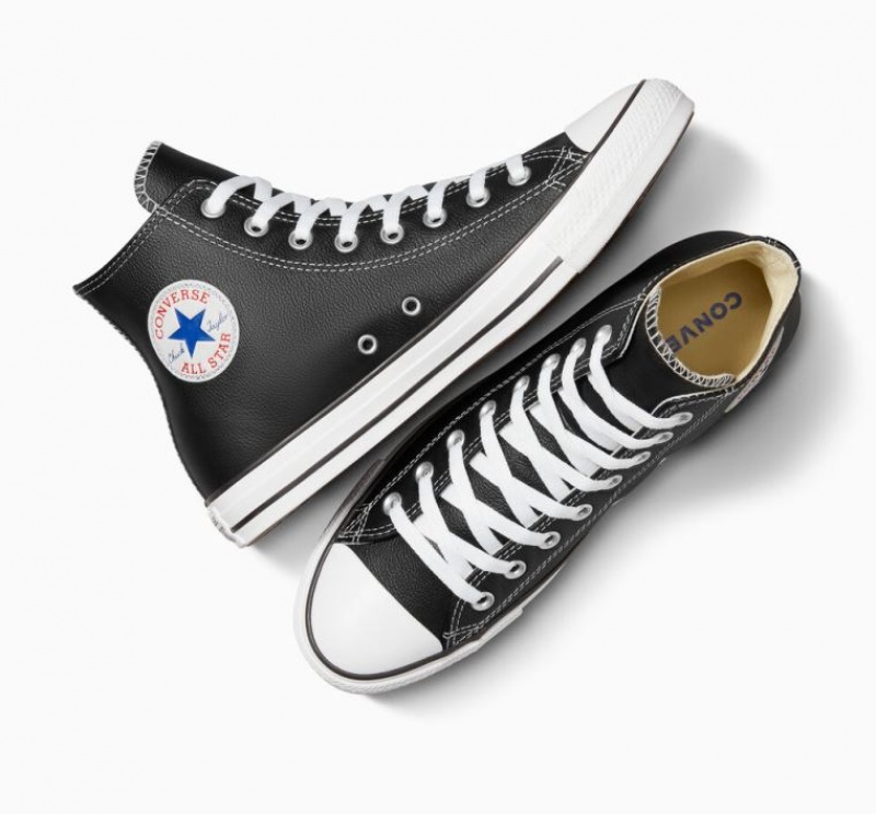 Black Converse Chuck Taylor All Star Leather Men's High Tops | NZ CYXBL9541