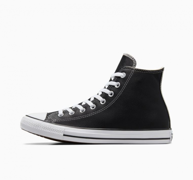 Black Converse Chuck Taylor All Star Leather Men's High Tops | NZ CYXBL9541