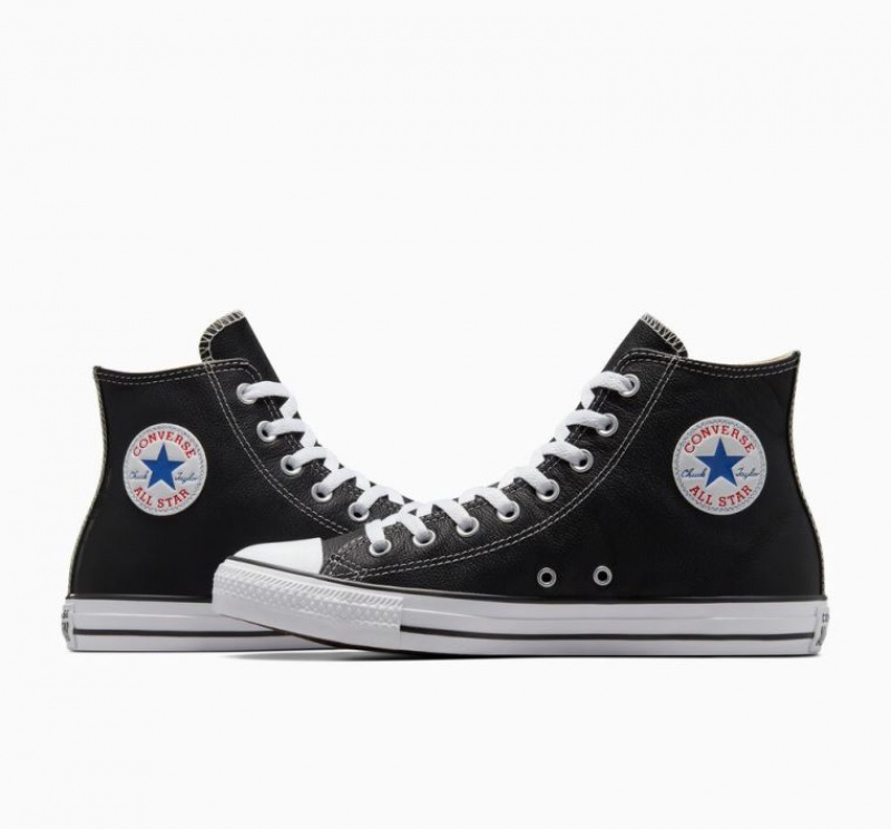 Black Converse Chuck Taylor All Star Leather Men's High Tops | NZ CYXBL9541