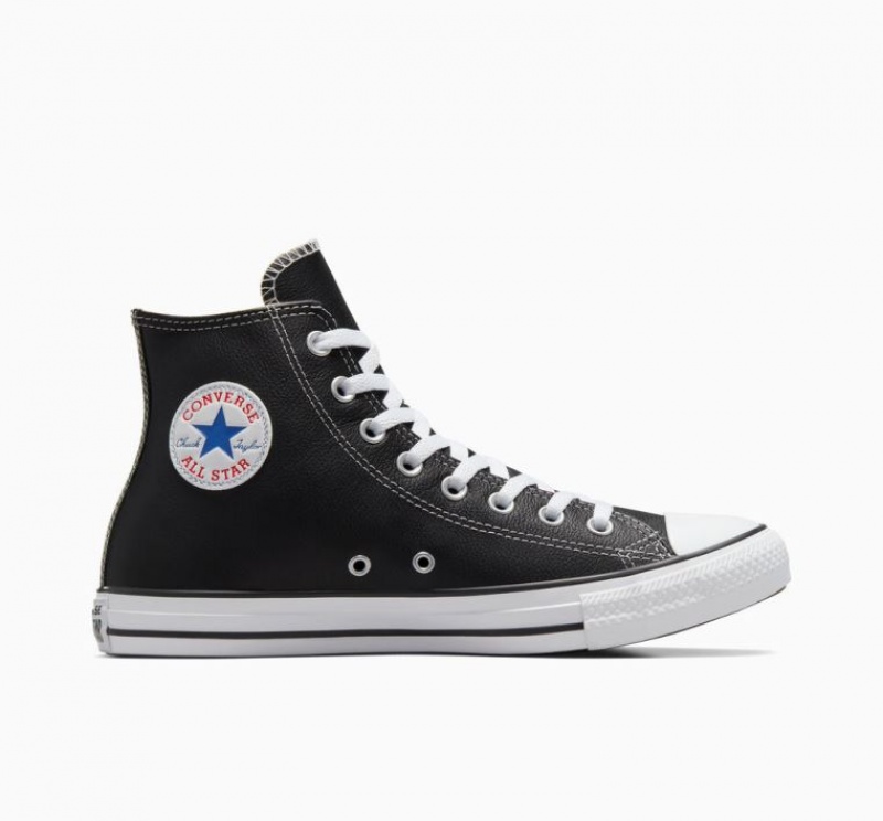 Black Converse Chuck Taylor All Star Leather Men\'s High Tops | NZ CYXBL9541