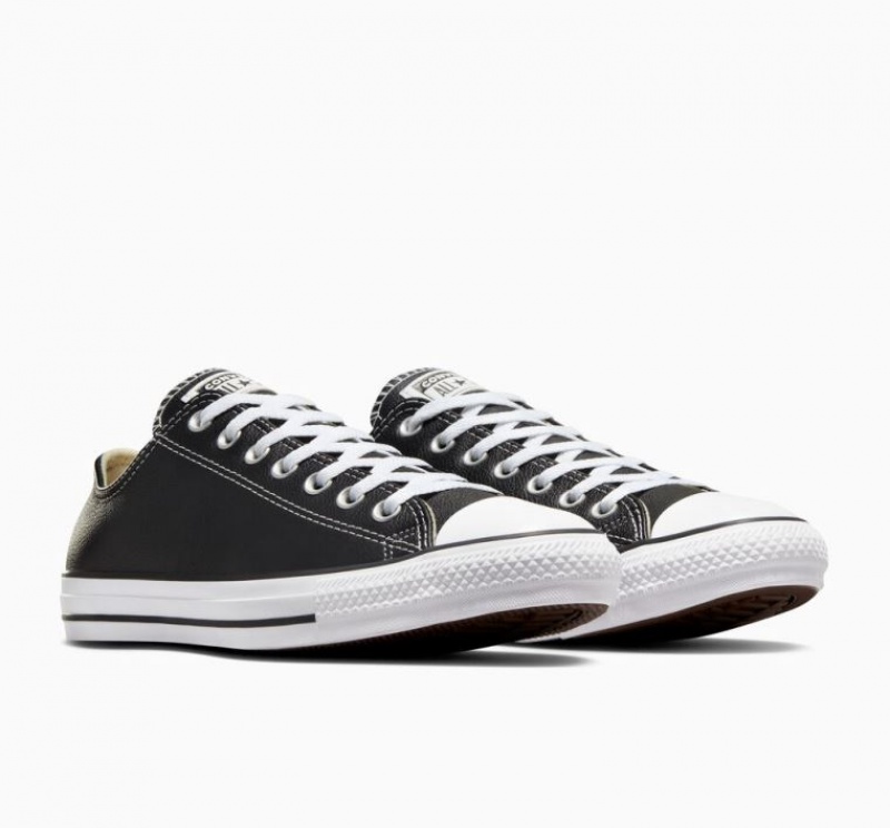 Black Converse Chuck Taylor All Star Leather Men's Low Tops | NZ IUHEZ7324