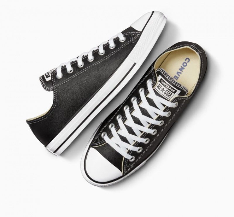 Black Converse Chuck Taylor All Star Leather Men's Low Tops | NZ IUHEZ7324