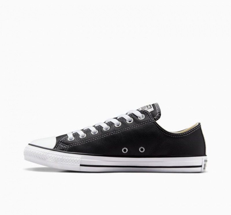 Black Converse Chuck Taylor All Star Leather Men's Low Tops | NZ IUHEZ7324