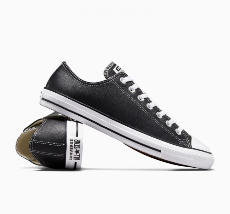 Black Converse Chuck Taylor All Star Leather Men's Low Tops | NZ IUHEZ7324