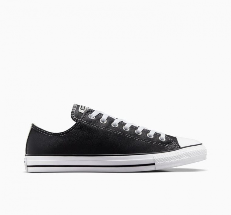 Black Converse Chuck Taylor All Star Leather Men\'s Low Tops | NZ IUHEZ7324