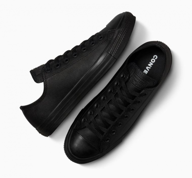 Black Converse Chuck Taylor All Star Leather Men's Low Tops | NZ PZHWL1632