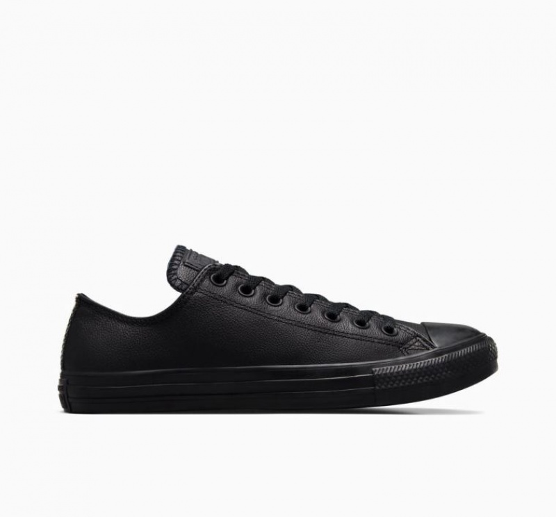 Black Converse Chuck Taylor All Star Leather Men's Low Tops | NZ PZHWL1632