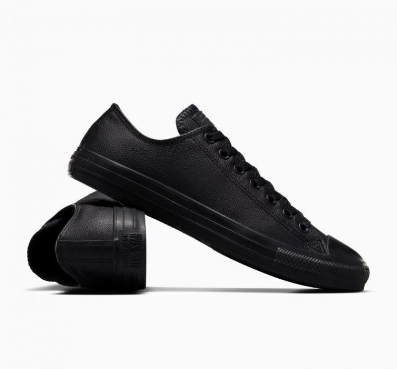 Black Converse Chuck Taylor All Star Leather Men's Low Tops | NZ PZHWL1632