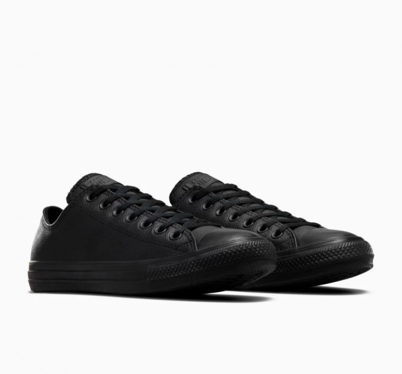 Black Converse Chuck Taylor All Star Leather Women's Low Tops | NZ UOXFY6830