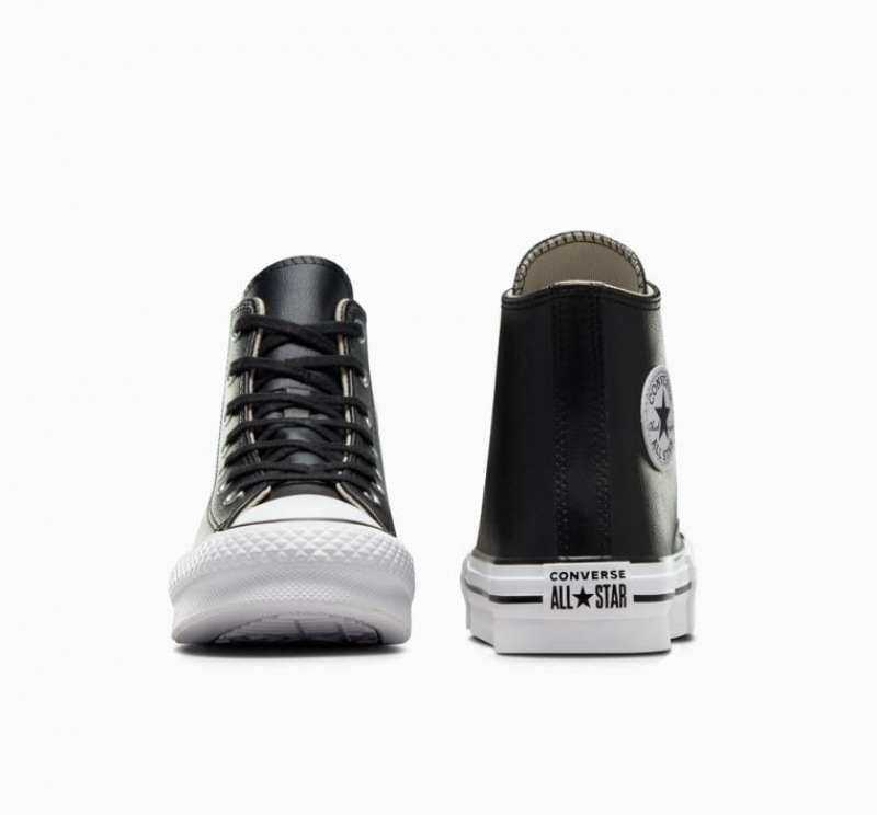 Black Converse Chuck Taylor All Star Lift Leather Kids' Platform Sneakers | NZ OPFLM9567