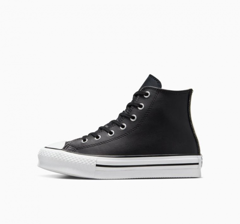 Black Converse Chuck Taylor All Star Lift Leather Kids' Platform Sneakers | NZ OPFLM9567