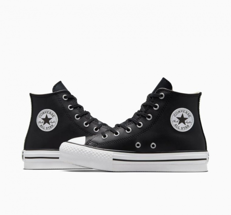 Black Converse Chuck Taylor All Star Lift Leather Kids' Platform Sneakers | NZ OPFLM9567