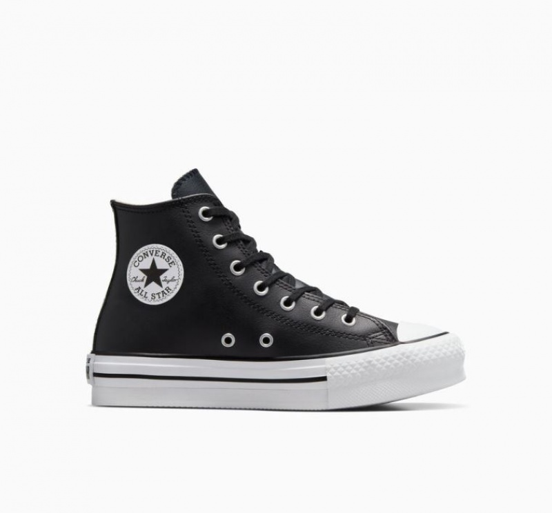 Black Converse Chuck Taylor All Star Lift Leather Kids\' Platform Sneakers | NZ OPFLM9567