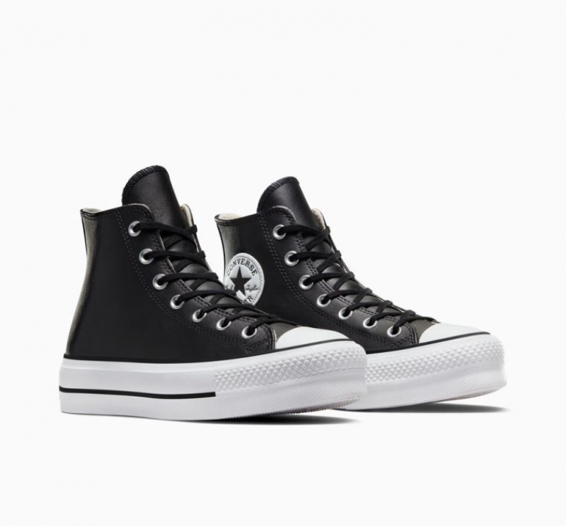 Black Converse Chuck Taylor All Star Lift Leather Women's Platform Sneakers | NZ BQPEN7652