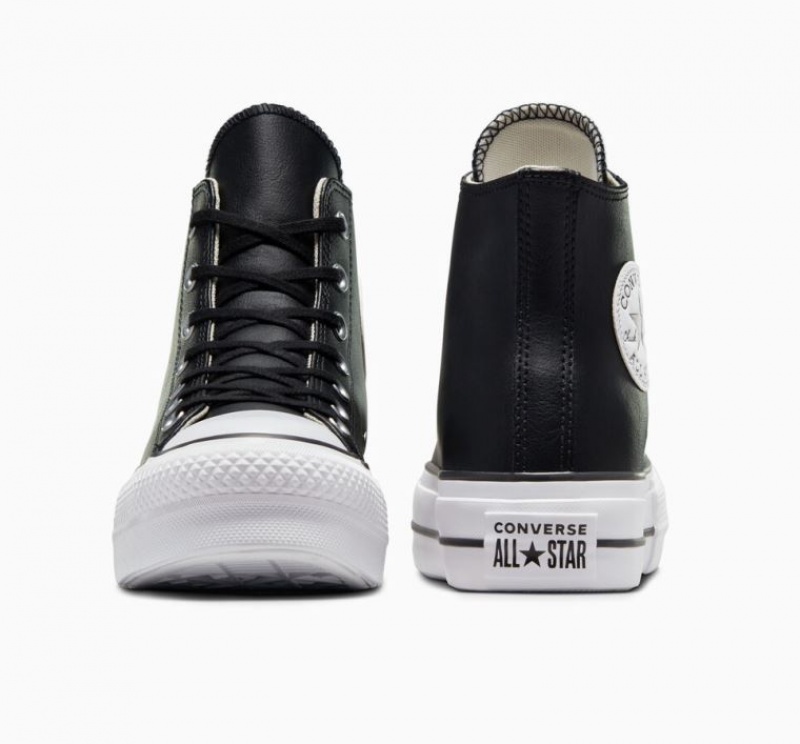 Black Converse Chuck Taylor All Star Lift Leather Women's Platform Sneakers | NZ BQPEN7652