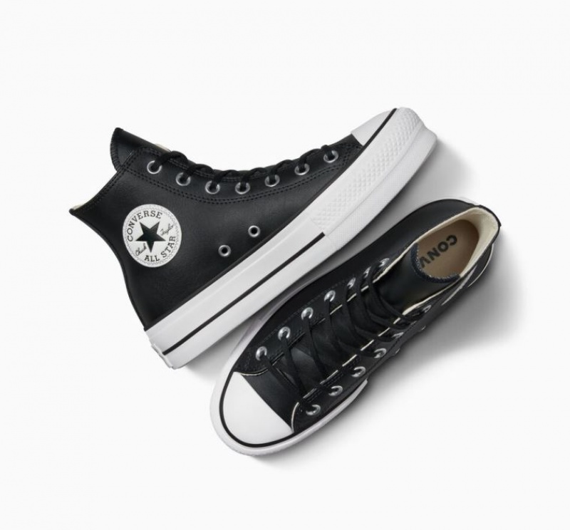 Black Converse Chuck Taylor All Star Lift Leather Women's Platform Sneakers | NZ BQPEN7652