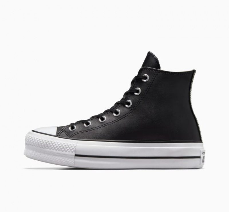 Black Converse Chuck Taylor All Star Lift Leather Women's Platform Sneakers | NZ BQPEN7652