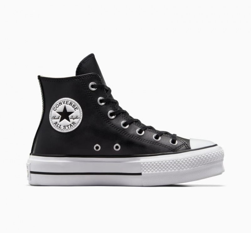 Black Converse Chuck Taylor All Star Lift Leather Women\'s Platform Sneakers | NZ BQPEN7652