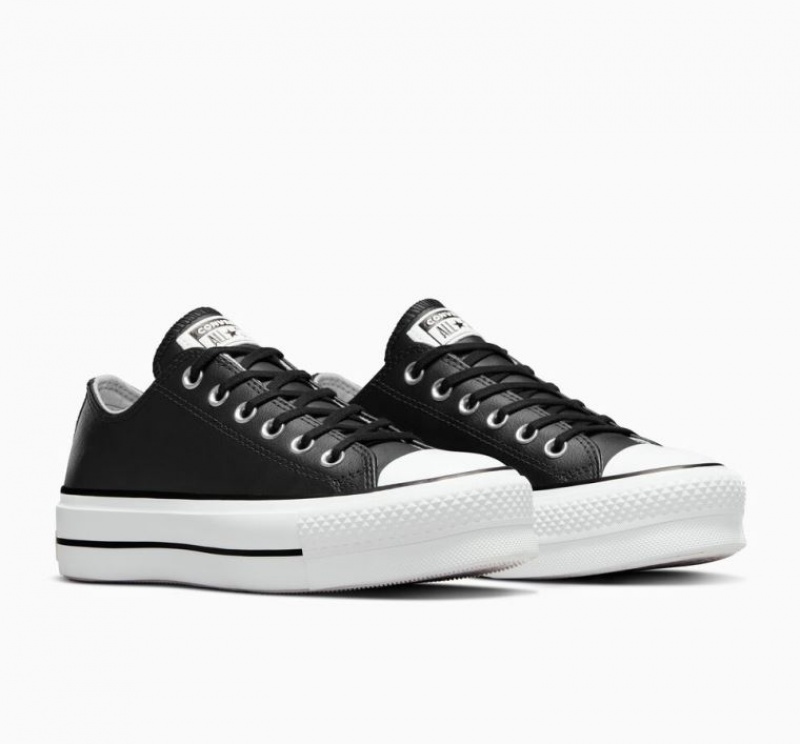 Black Converse Chuck Taylor All Star Lift Leather Women's Platform Sneakers | NZ HPTGL3142