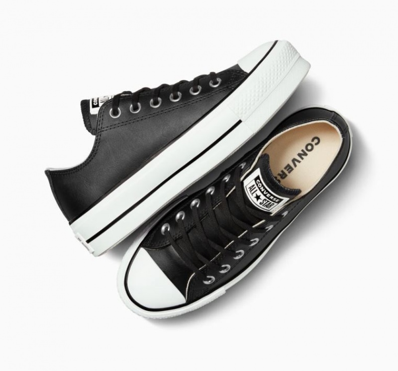 Black Converse Chuck Taylor All Star Lift Leather Women's Platform Sneakers | NZ HPTGL3142