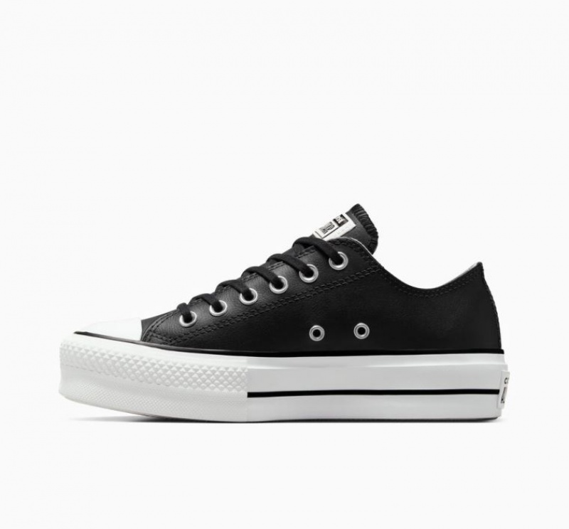 Black Converse Chuck Taylor All Star Lift Leather Women's Platform Sneakers | NZ HPTGL3142