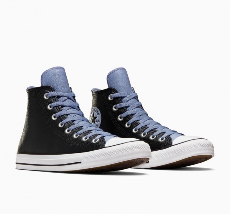 Black / Blue Converse Chuck Taylor All Star Leather Men's High Tops | NZ VWERG8731