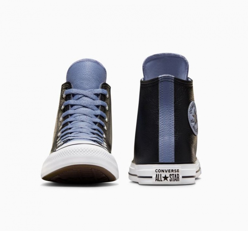 Black / Blue Converse Chuck Taylor All Star Leather Men's High Tops | NZ VWERG8731