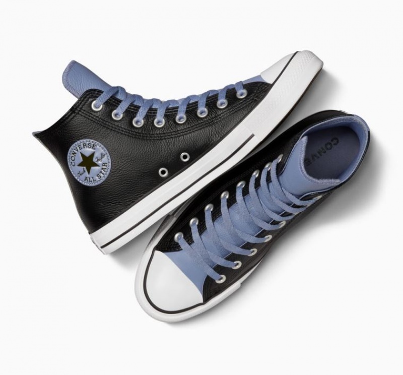 Black / Blue Converse Chuck Taylor All Star Leather Men's High Tops | NZ VWERG8731