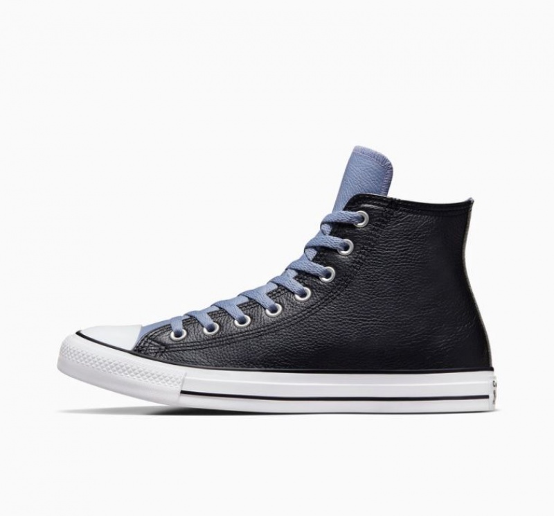 Black / Blue Converse Chuck Taylor All Star Leather Men's High Tops | NZ VWERG8731