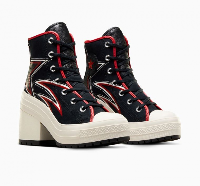 Black / Red Converse Chuck 70 De Luxe Heel Moto Women's High Tops | NZ KTVDA0438