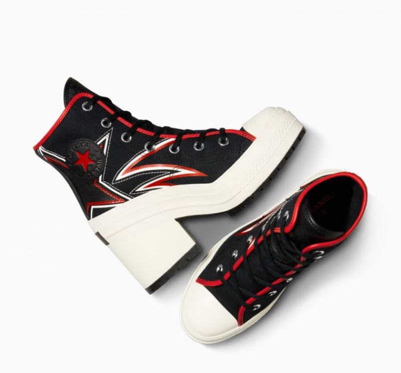 Black / Red Converse Chuck 70 De Luxe Heel Moto Women's High Tops | NZ KTVDA0438