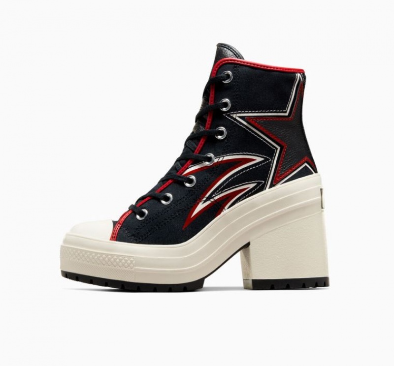 Black / Red Converse Chuck 70 De Luxe Heel Moto Women's High Tops | NZ KTVDA0438