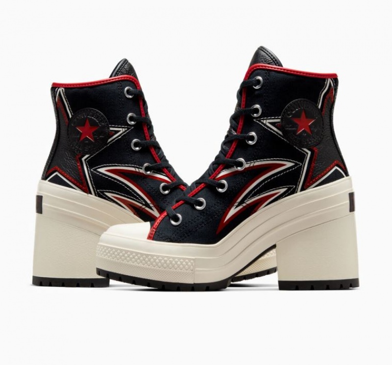 Black / Red Converse Chuck 70 De Luxe Heel Moto Women's High Tops | NZ KTVDA0438