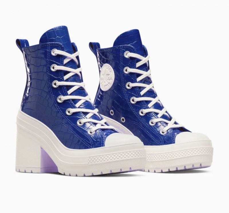 Blue Converse Chuck 70 De Luxe Heel Embossed Women's High Tops | NZ SGZCR7165