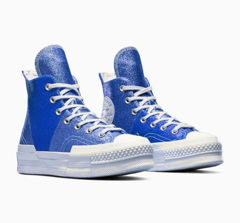 Blue Converse Chuck 70 Plus Glitter Women's High Tops | NZ XBTCZ7640