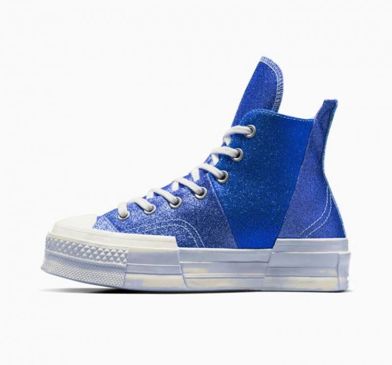 Blue Converse Chuck 70 Plus Glitter Women's High Tops | NZ XBTCZ7640