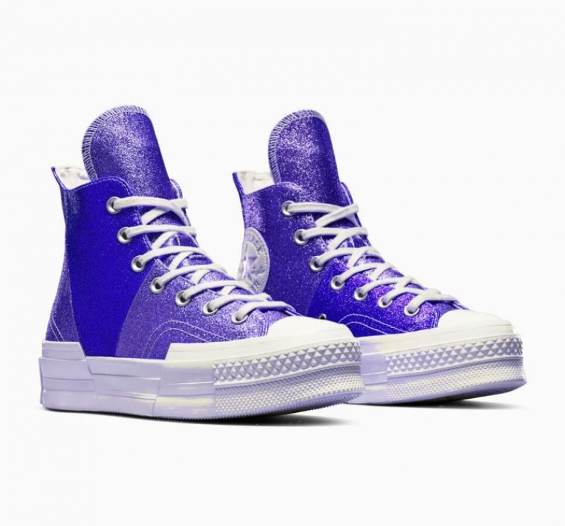 Blue Converse Chuck 70 Plus Glitter Women's High Tops | NZ CLTSD4603