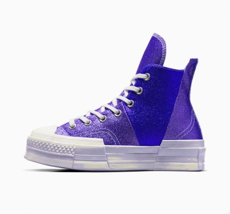 Blue Converse Chuck 70 Plus Glitter Women's High Tops | NZ CLTSD4603