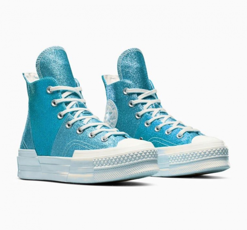 Blue Converse Chuck 70 Plus Glitter Women's High Tops | NZ HAKUT0541