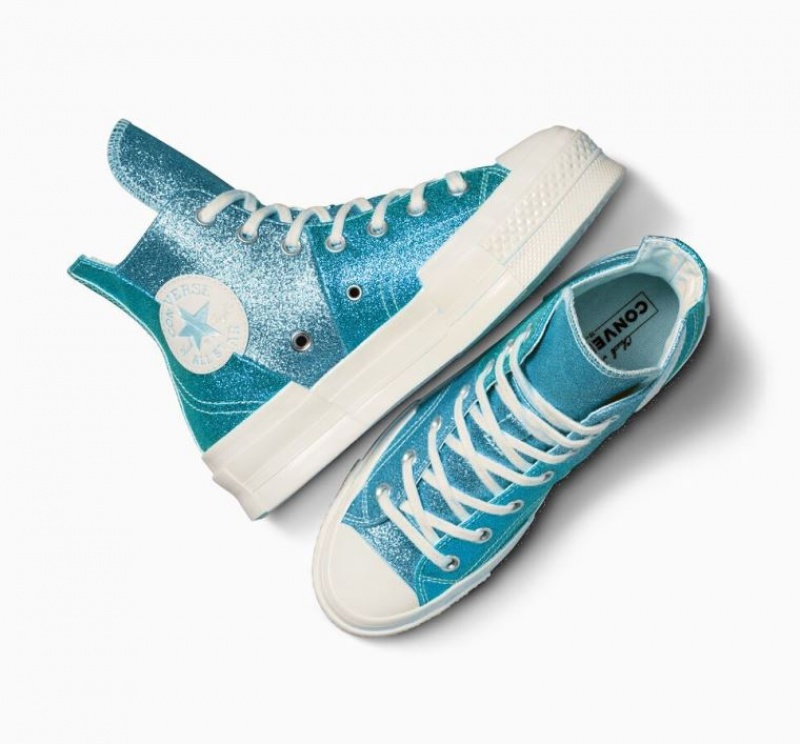 Blue Converse Chuck 70 Plus Glitter Women's High Tops | NZ HAKUT0541