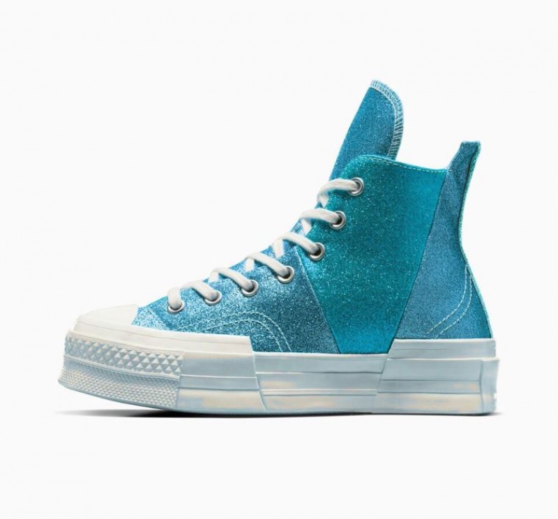 Blue Converse Chuck 70 Plus Glitter Women's High Tops | NZ HAKUT0541